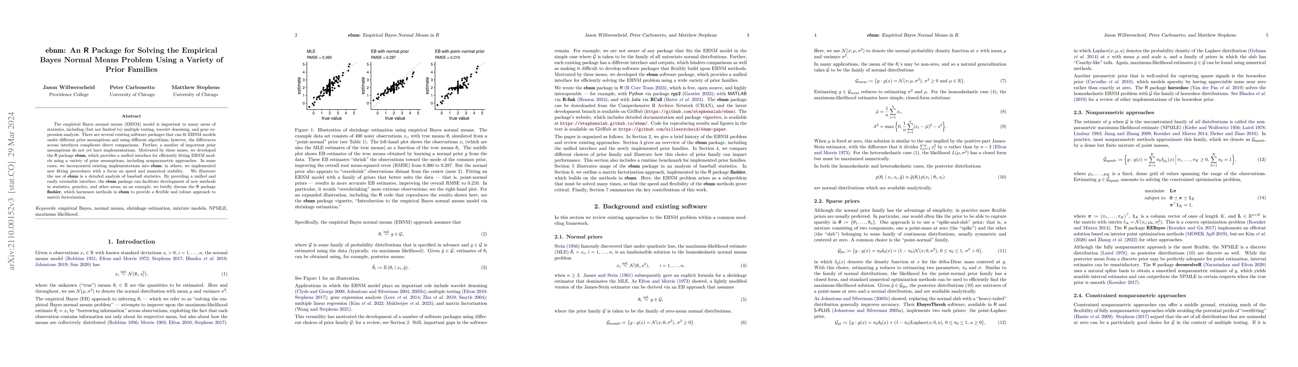 Thumbnail for ebnm: An R Package for Solving the Empirical Bayes Normal Means Problem
  Using a Variety of Prior Families