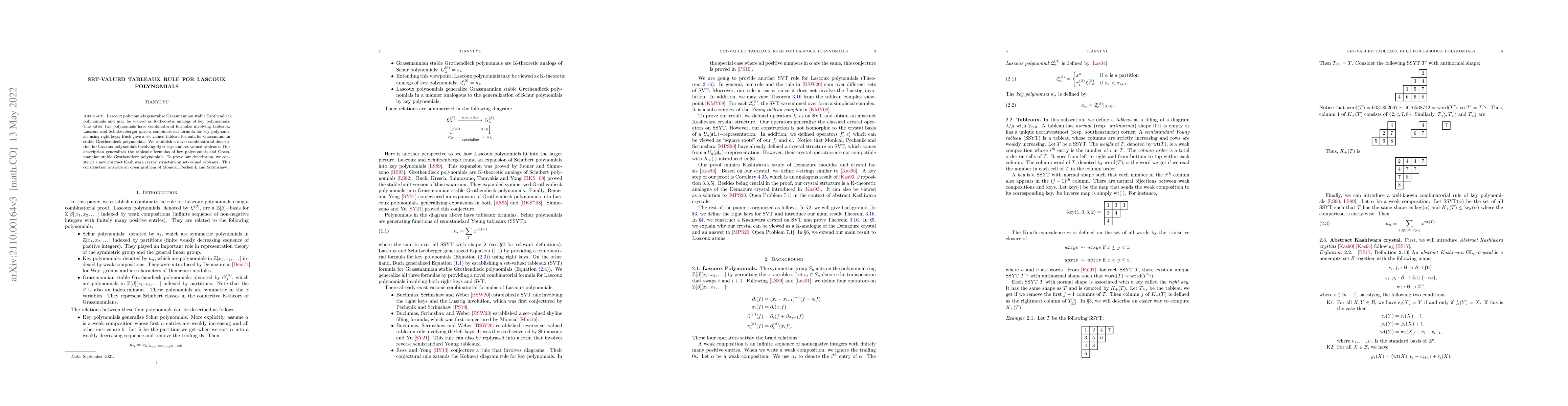 Thumbnail for Set-valued tableaux rule for Lascoux polynomials