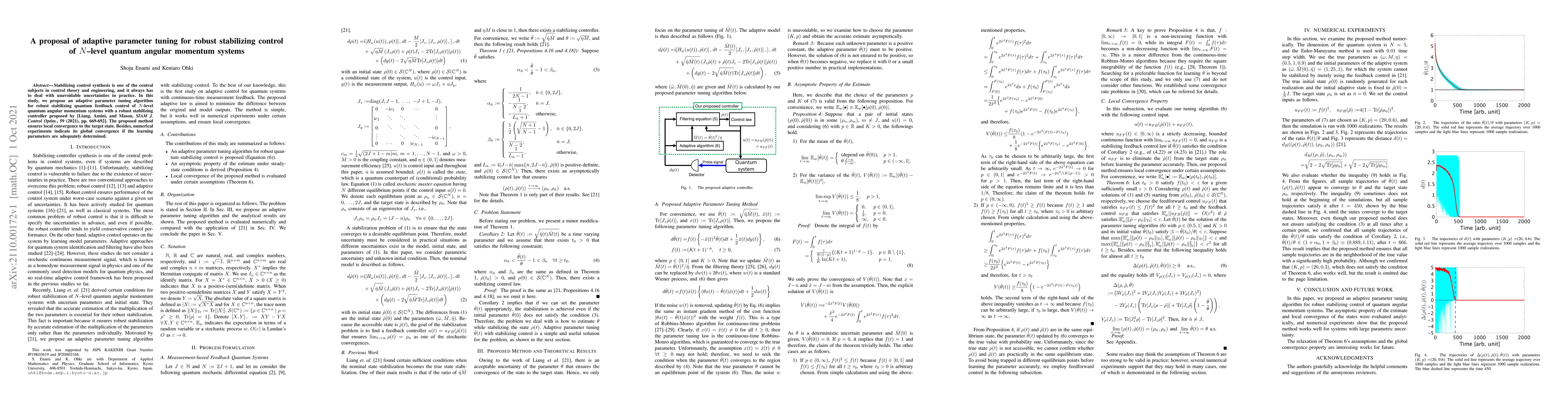 Thumbnail for A proposal of adaptive parameter tuning for robust stabilizing control
  of $N$--level quantum angular momentum systems
