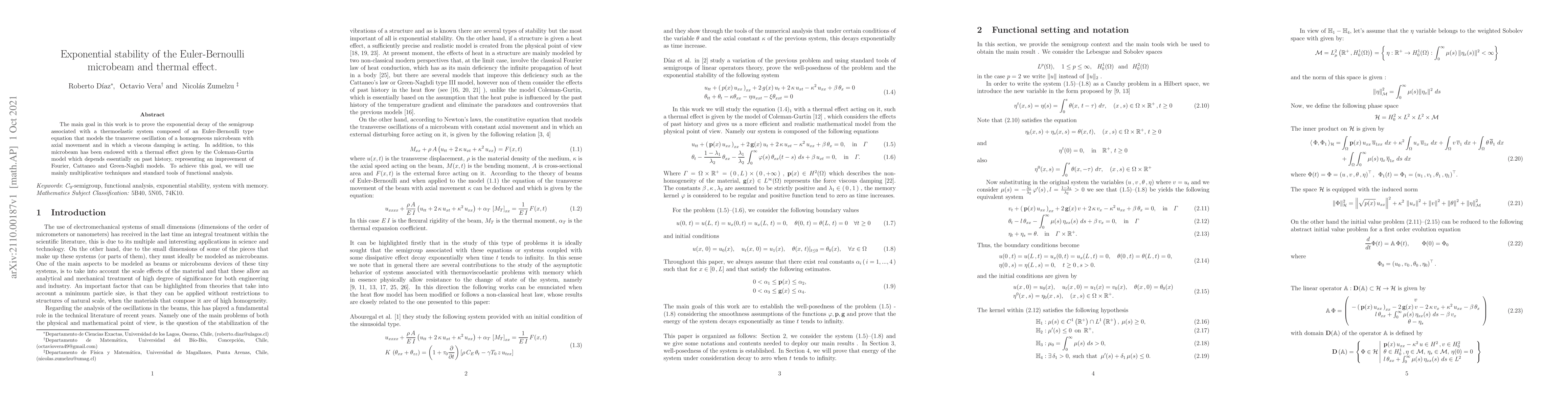 Thumbnail for Exponential stability of the Euler-Bernoulli microbeam and thermal
  effect