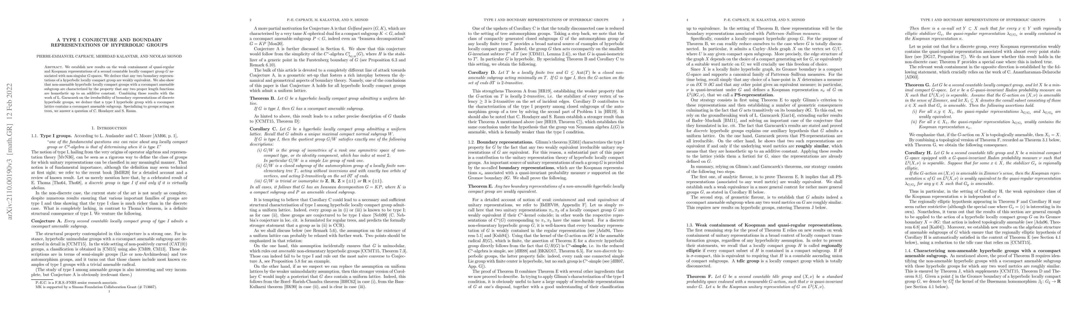 Thumbnail for A type I conjecture and boundary representations of hyperbolic groups
