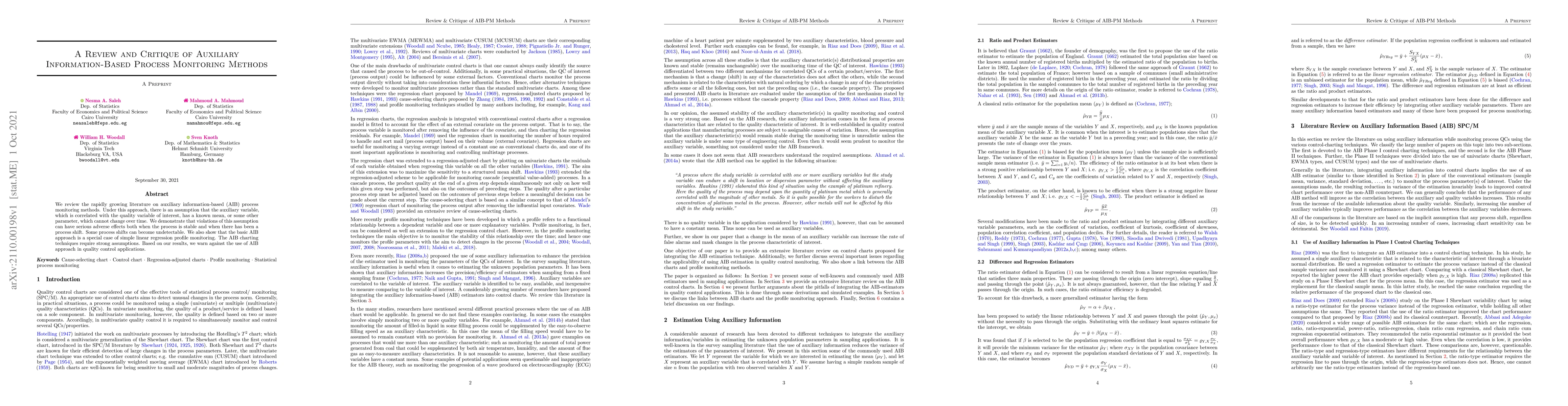 Thumbnail for A Review and Critique of Auxiliary Information-Based Process Monitoring
  Methods