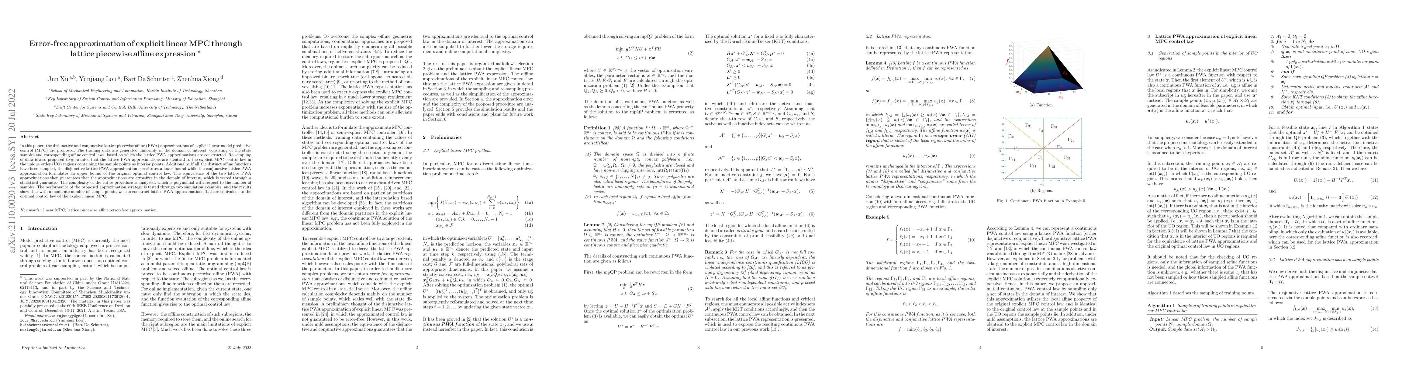 Thumbnail for Error-free approximation of explicit linear MPC through lattice
  piecewise affine expression