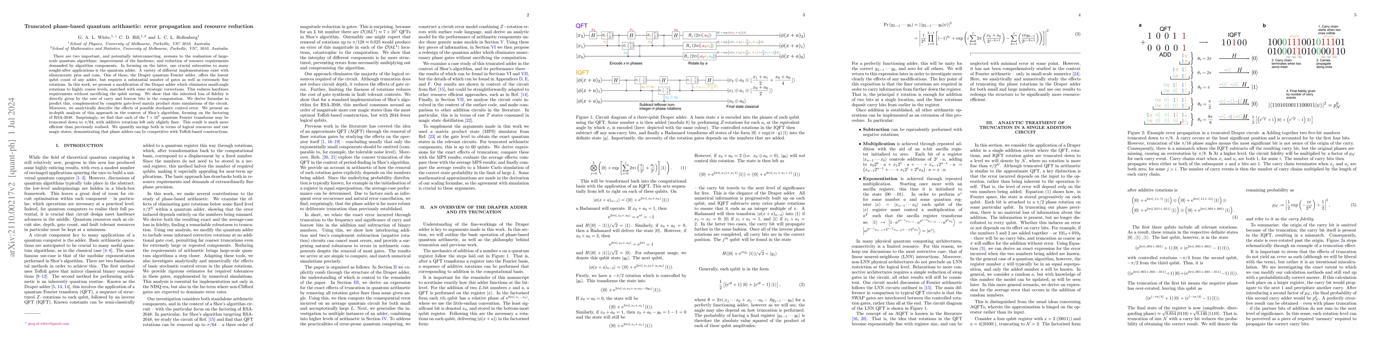 Thumbnail for Truncated phase-based quantum arithmetic: error propagation and resource
  reduction