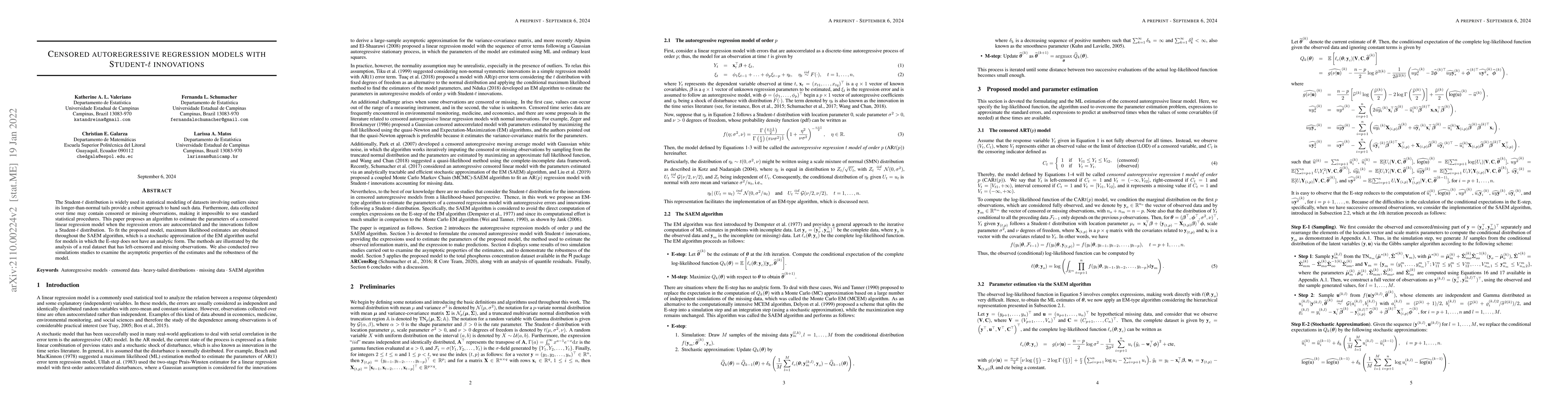 Thumbnail for Censored autoregressive regression models with Student-$t$ innovations