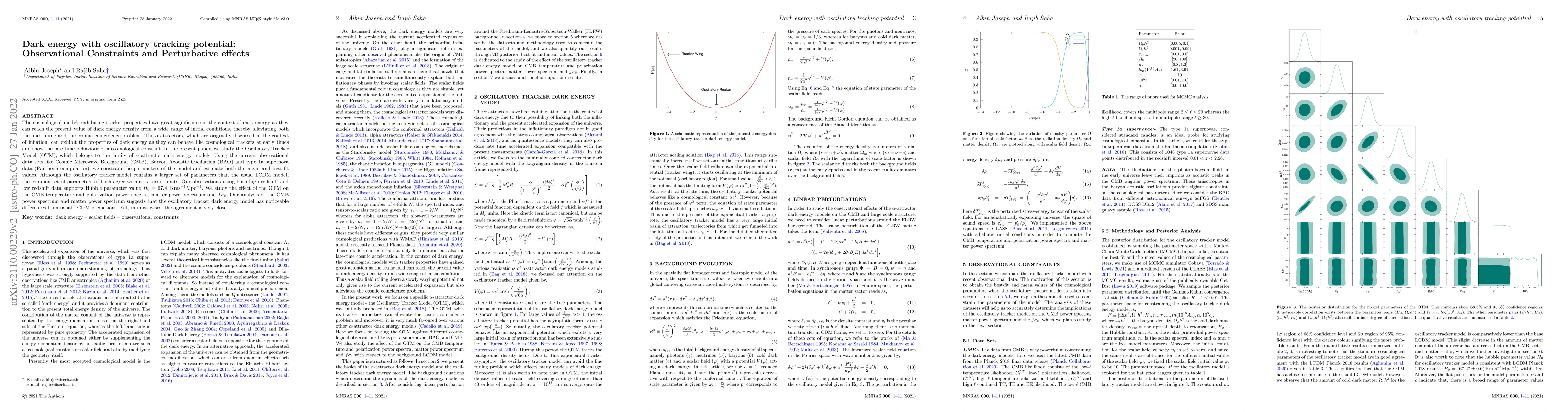 Thumbnail for Dark energy with oscillatory tracking potential: Observational
  Constraints and Perturbative effects