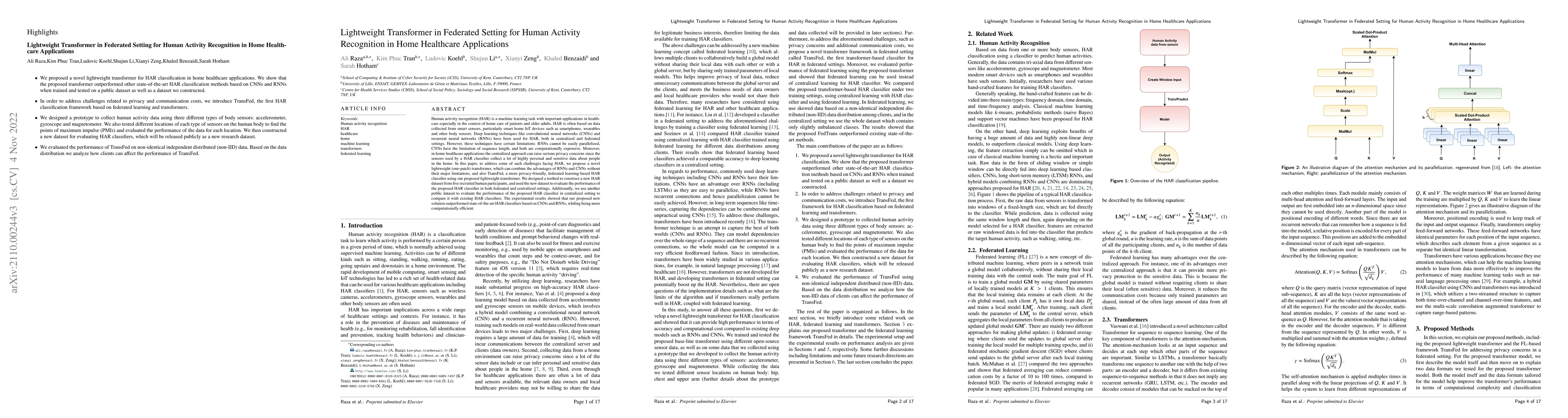 Thumbnail for Lightweight Transformer in Federated Setting for Human Activity
  Recognition