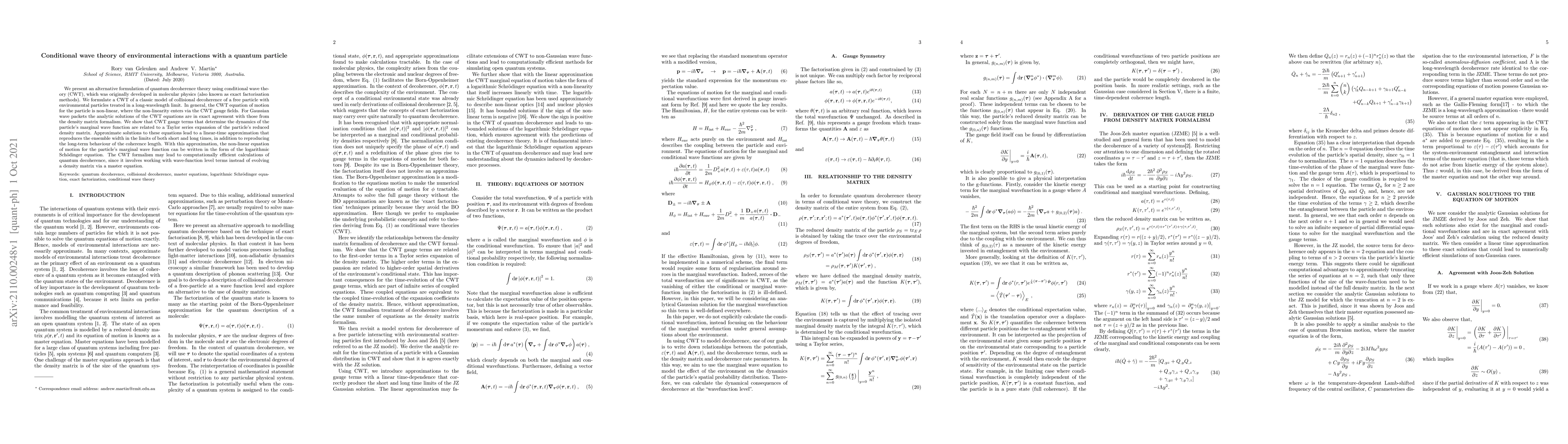 Thumbnail for Conditional wave theory of environmental interactions with a quantum
  particle