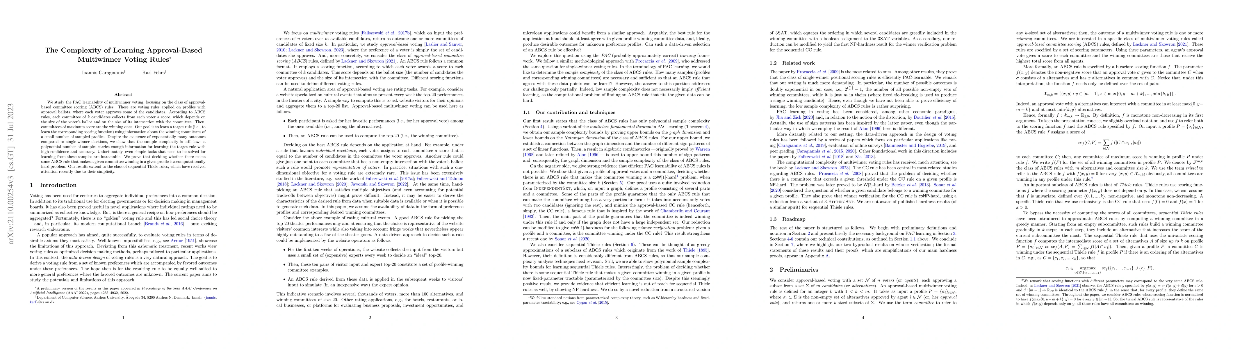 Thumbnail for The Complexity of Learning Approval-Based Multiwinner Voting Rules