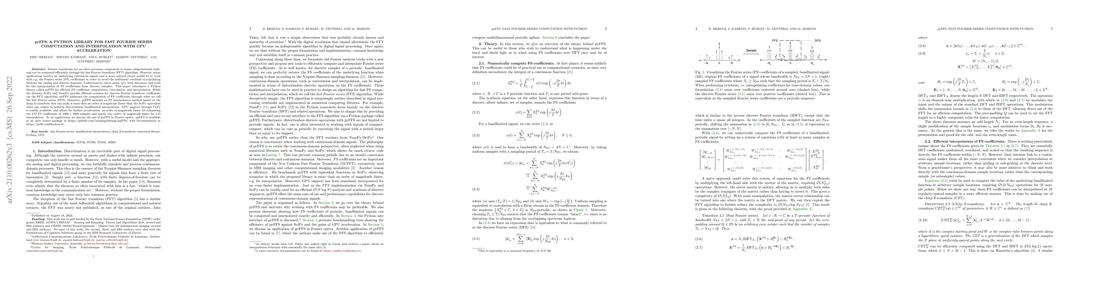Thumbnail for pyFFS: A Python Library for Fast Fourier Series Computation and
  Interpolation with GPU Acceleration