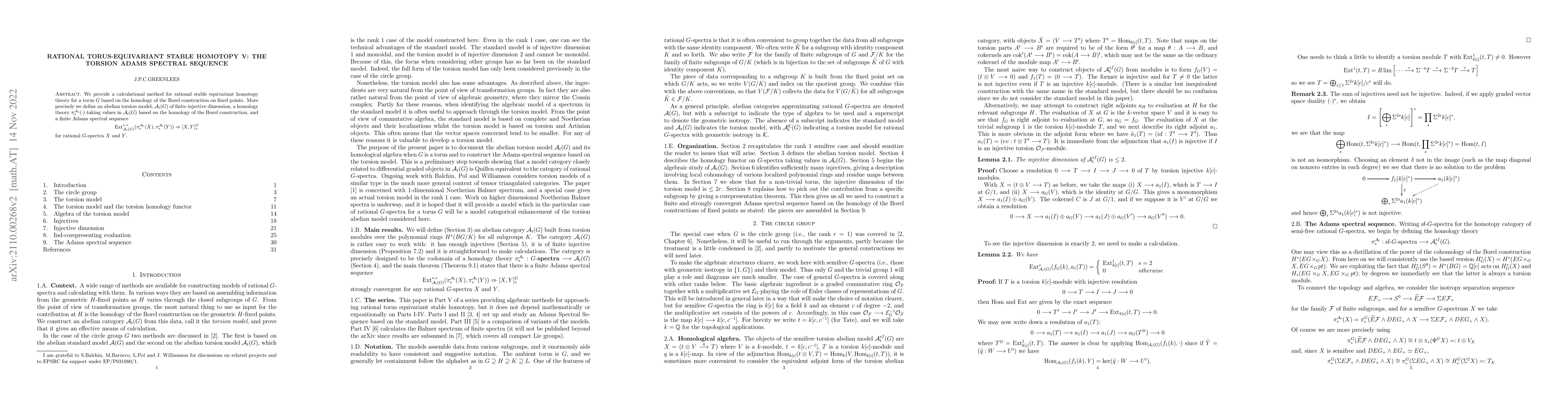 Thumbnail for Rational torus-equivariant stable homotopy V: the torsion Adams spectral
  sequence