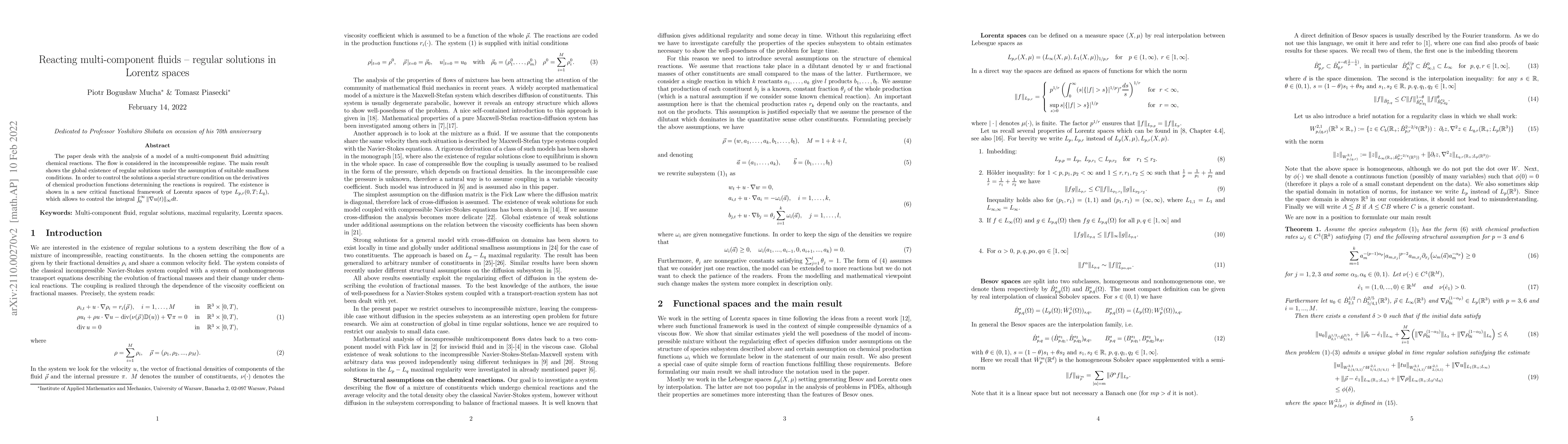 Thumbnail for Reacting multi-component fluids -- regular solutions in Lorentz spaces