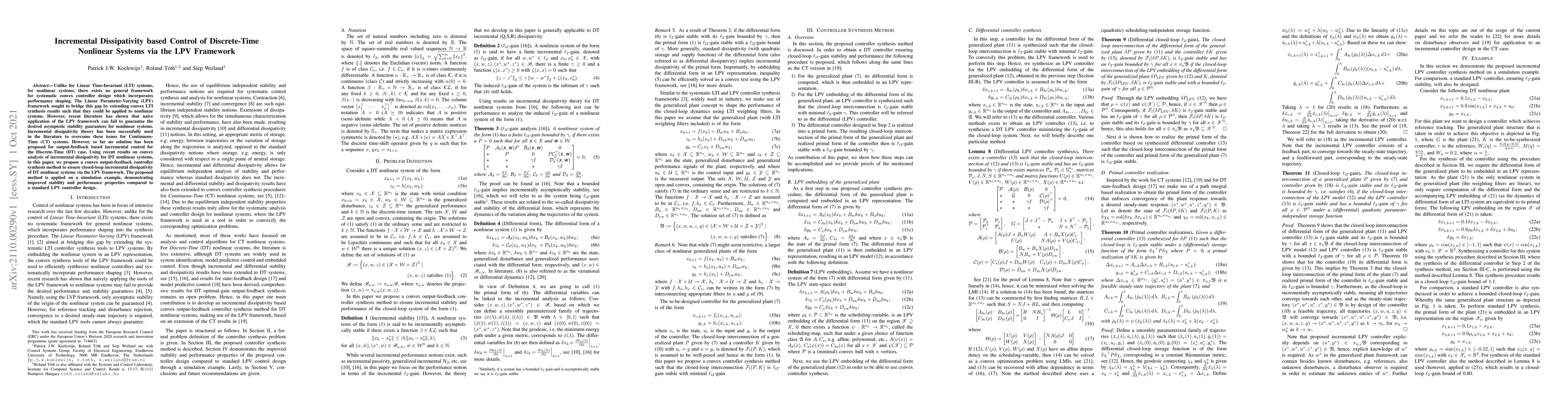 Thumbnail for Incremental Dissipativity based Control of Discrete-Time Nonlinear
  Systems via the LPV Framework
