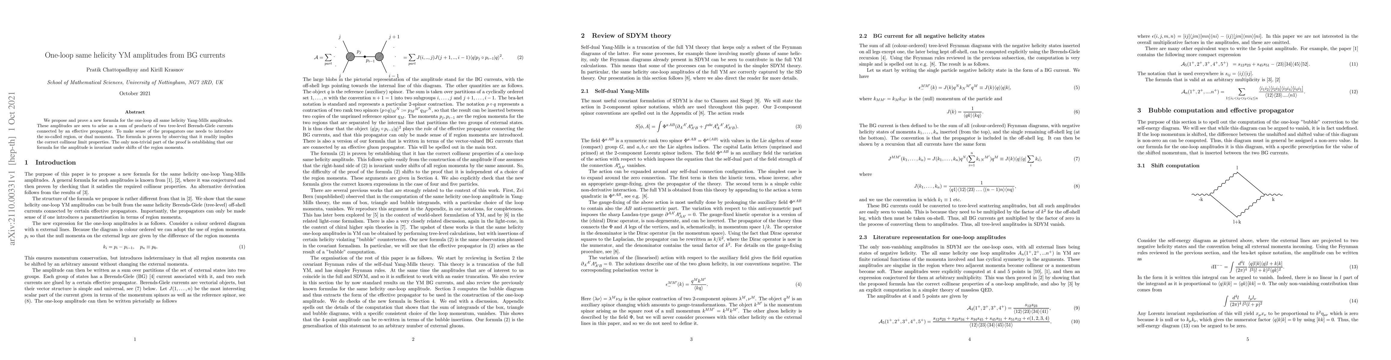 Thumbnail for One-loop same helicity YM amplitudes from BG currents