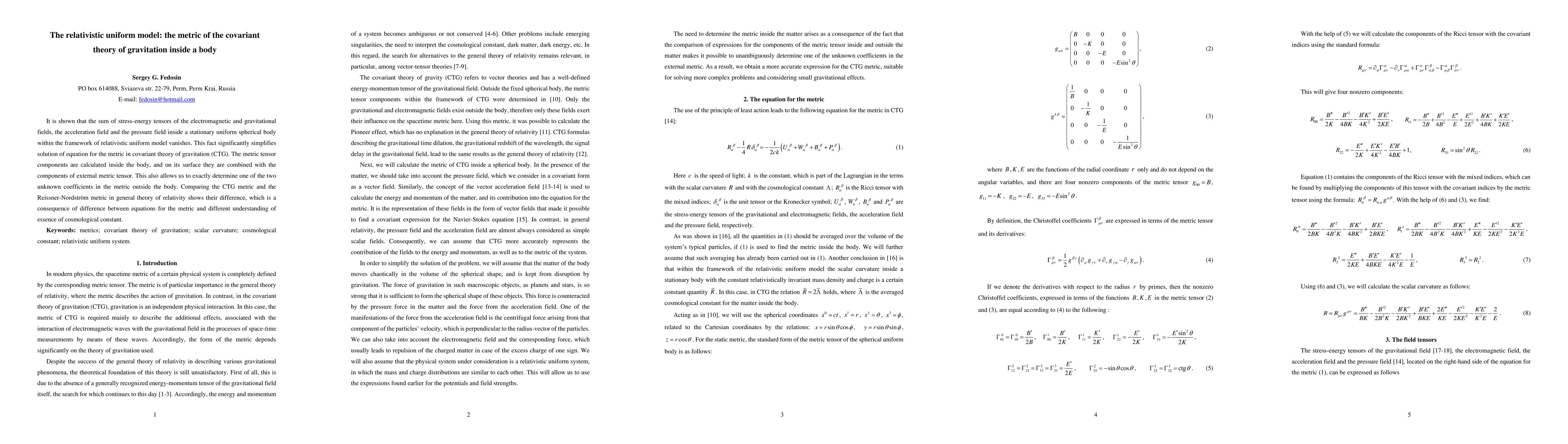 Thumbnail for The relativistic uniform model: the metric of the covariant theory of
  gravitation inside a body