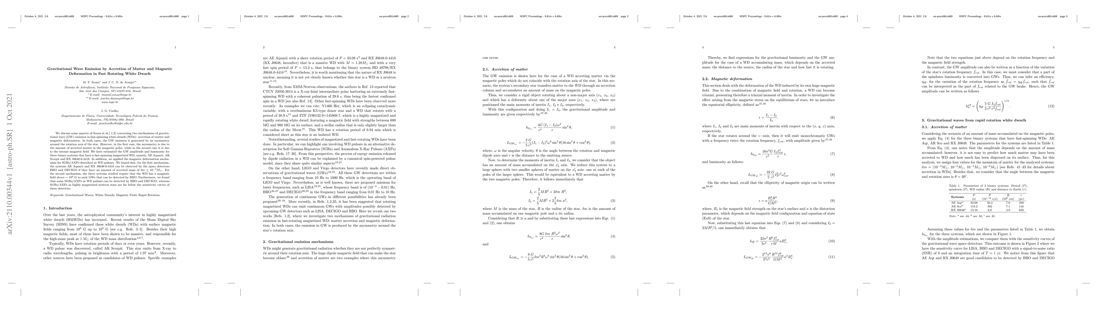 Thumbnail for Gravitational Wave Emission by Accretion of Matter and Magnetic
  Deformation in Fast Rotating White Dwarfs
