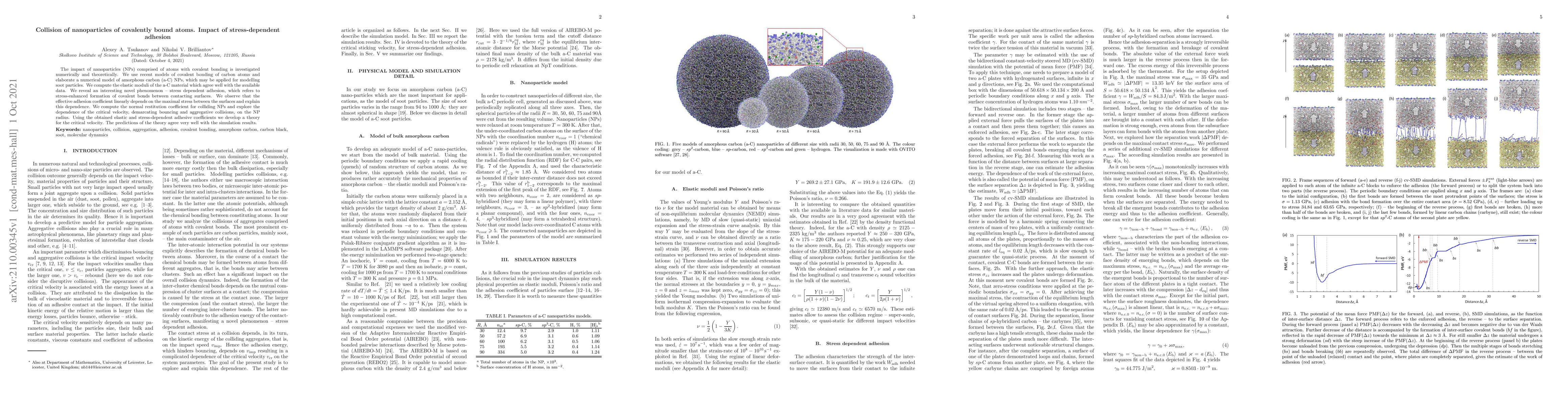 Thumbnail for Collision of nanoparticles of covalently bound atoms. Impact of
  stress-dependent adhesion