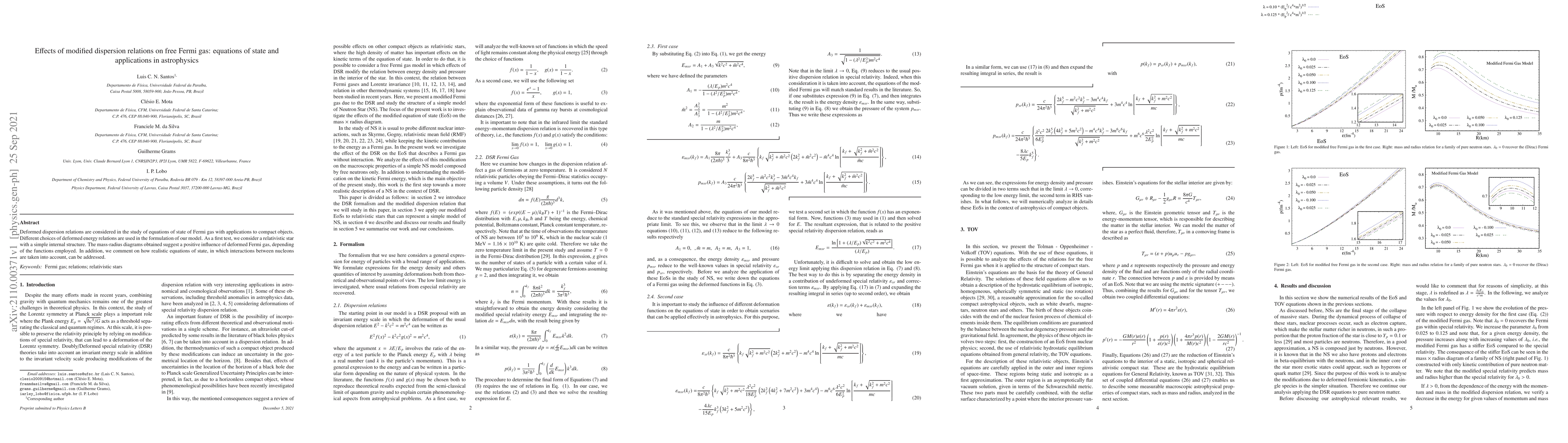 Thumbnail for Effects of modified dispersion relations on free Fermi gas: equations of
  state and applications in astrophysics