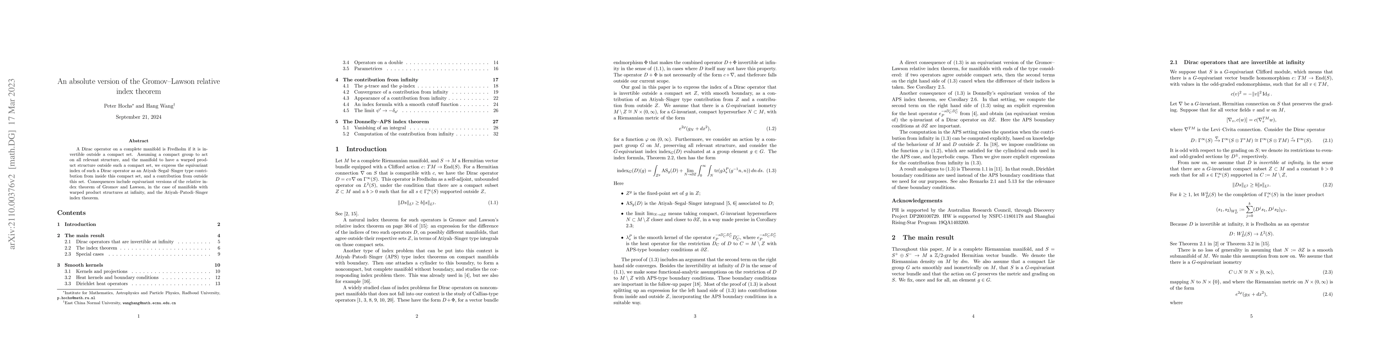 Thumbnail for An absolute version of the Gromov-Lawson relative index theorem