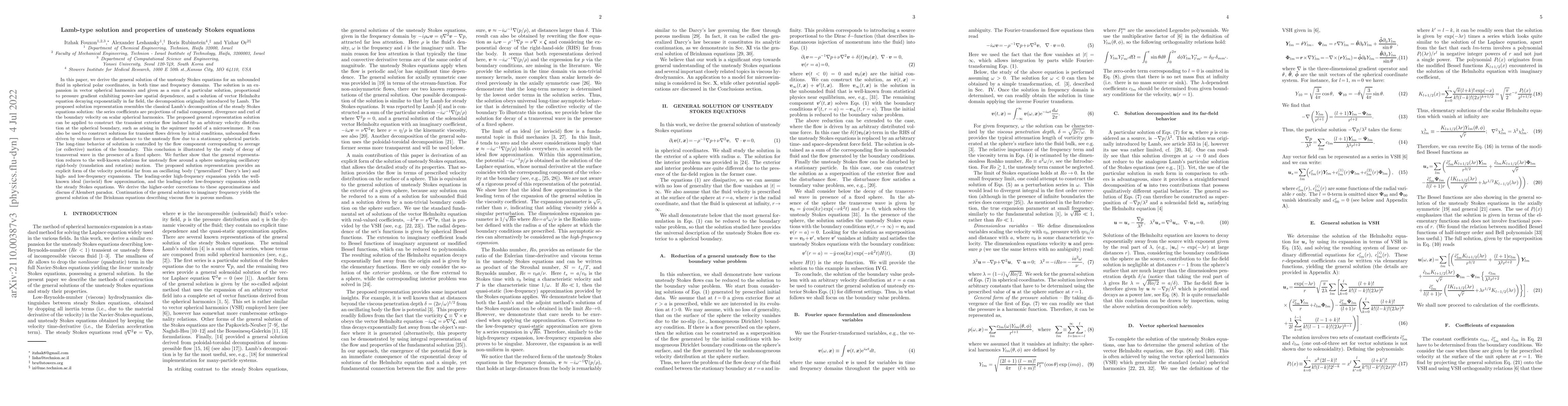 Thumbnail for Lamb-type solution and properties of unsteady Stokes equations