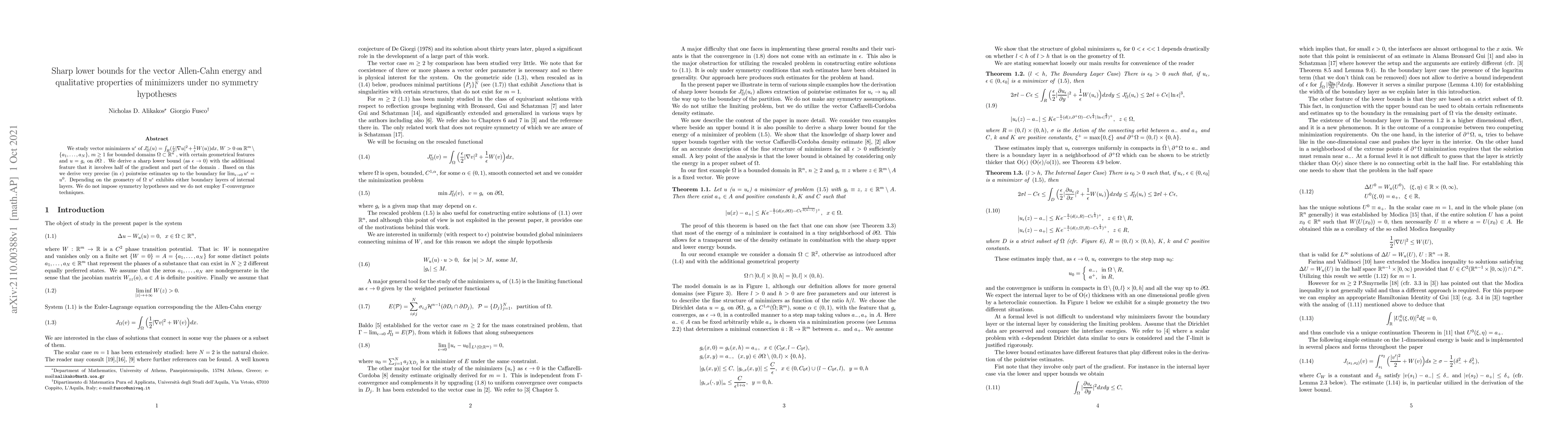 Thumbnail for Sharp lower bounds for vector Allen-Cahn energy and qualitative
  properties of minimizes under no symmetry hypotheses