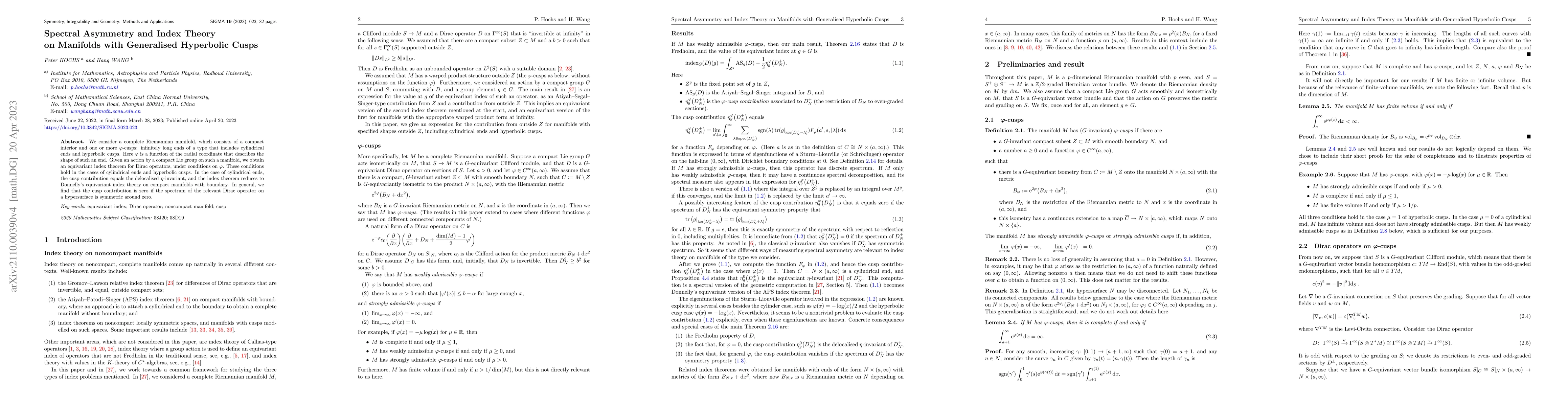 Thumbnail for Spectral Asymmetry and Index Theory on Manifolds with Generalised
  Hyperbolic Cusps