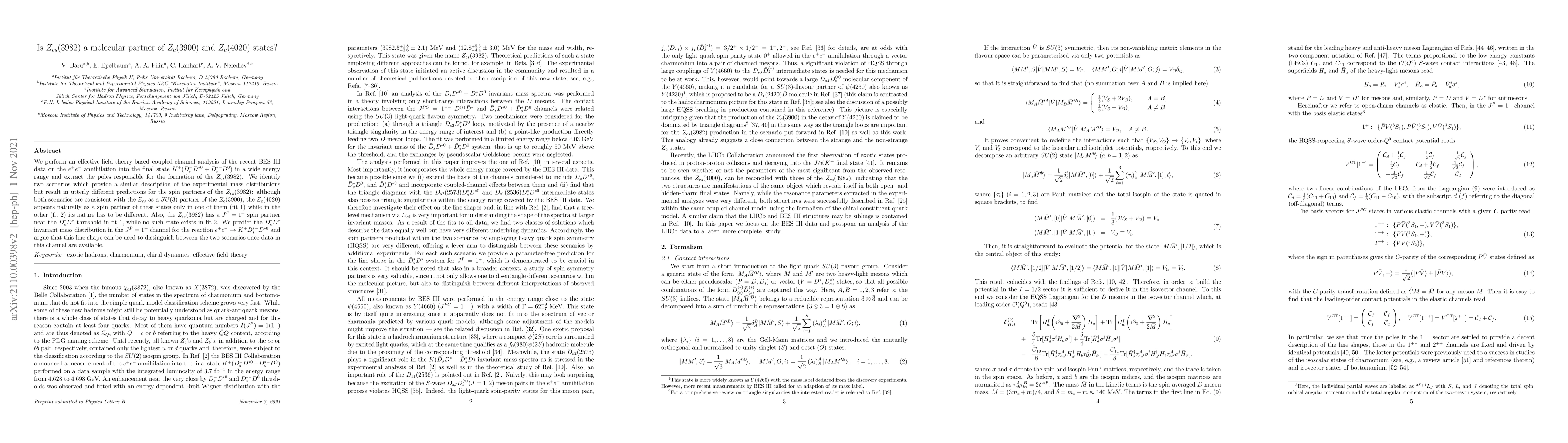 Thumbnail for Is $Z_{cs}(3982)$ a molecular partner of $Z_c(3900)$ and $Z_c(4020)$
  states?