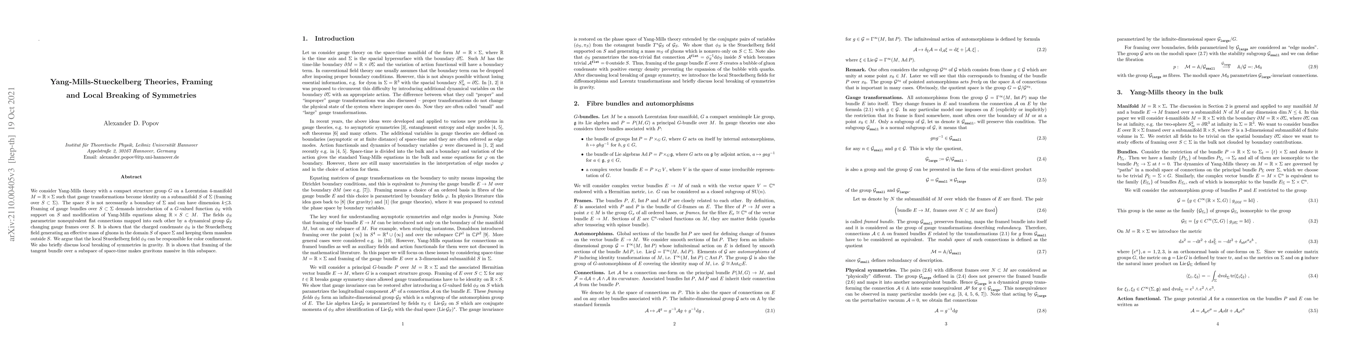 Thumbnail for Yang-Mills-Stueckelberg Theories, Framing and Local Breaking of
  Symmetries