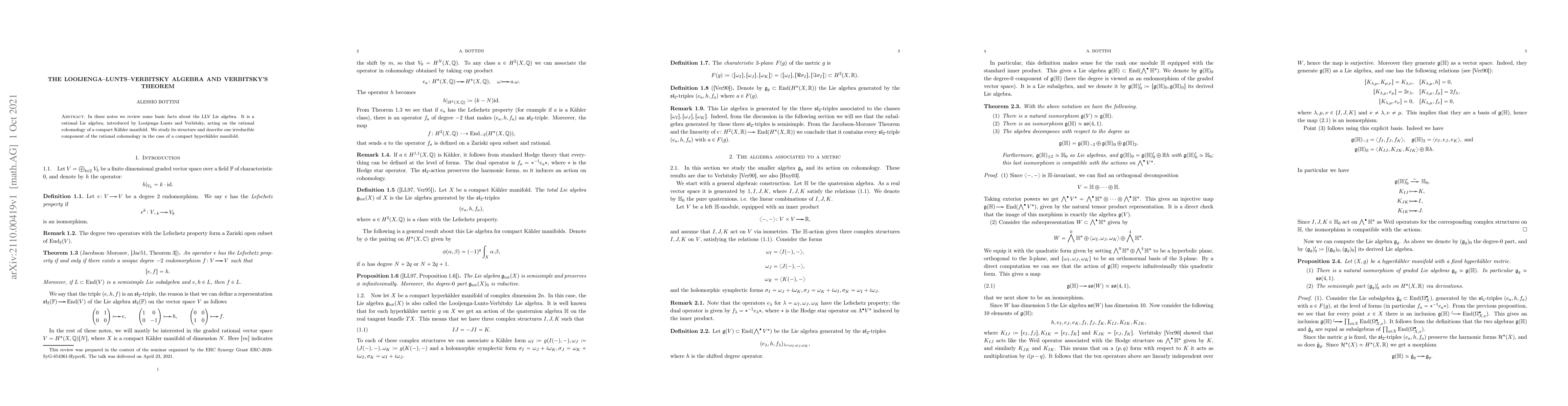 Thumbnail for The Looijenga-Lunts-Verbitsky algebra and Verbitsky's Theorem