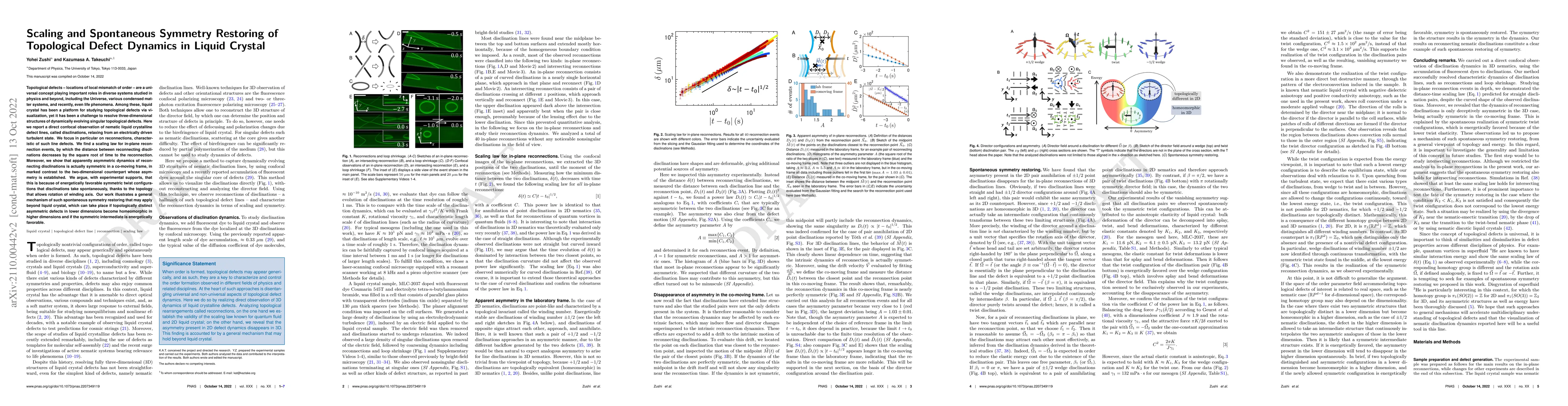 Thumbnail for Scaling and spontaneous symmetry restoring of topological defect
  dynamics in liquid crystal