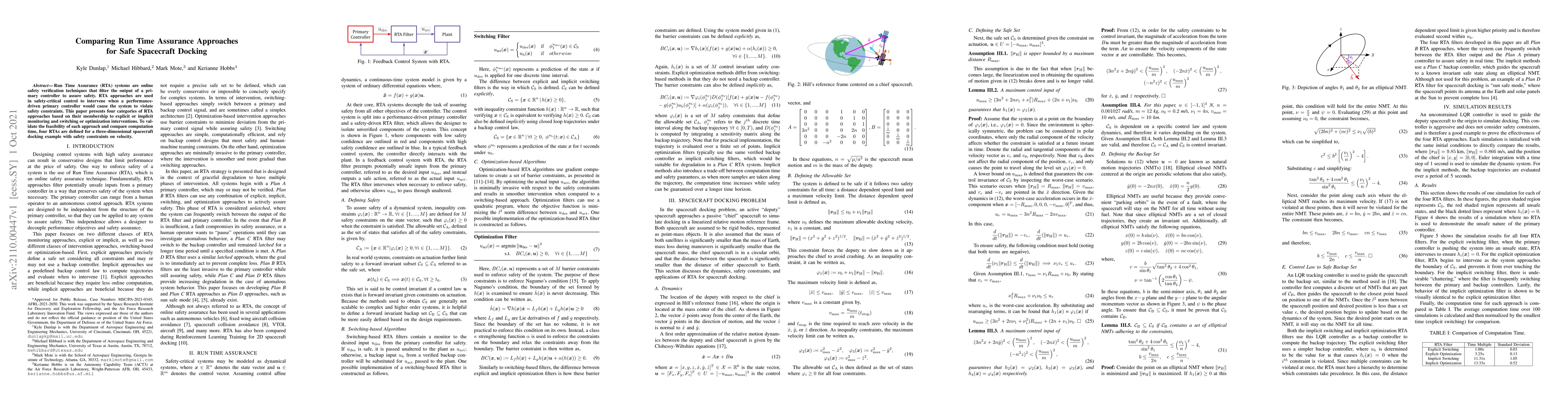 Thumbnail for Comparing Run Time Assurance Approaches for Safe Spacecraft Docking