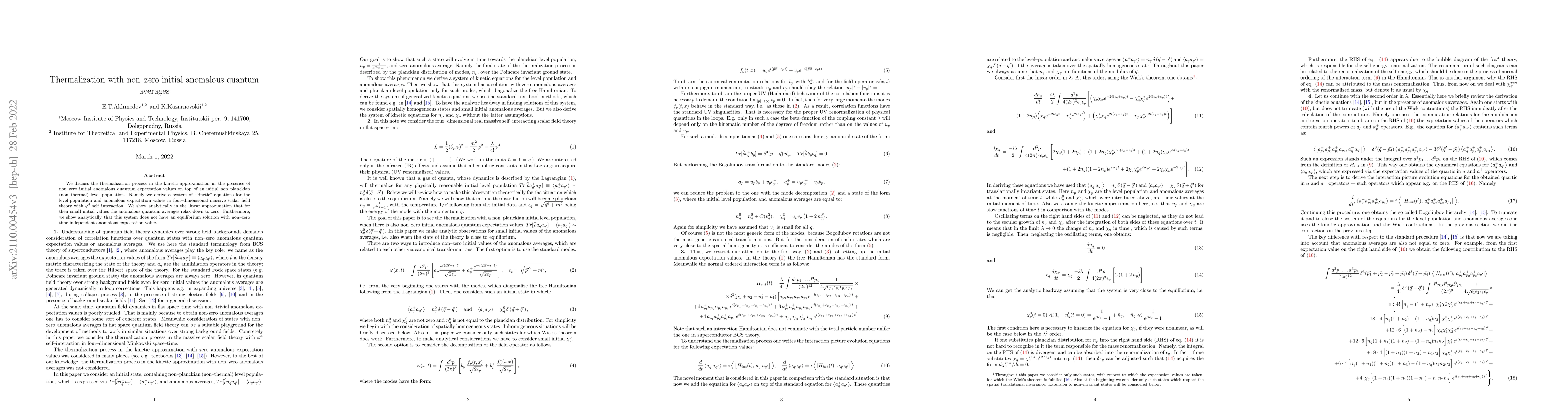 Thumbnail for Thermalization with non--zero initial anomalous quantum averages