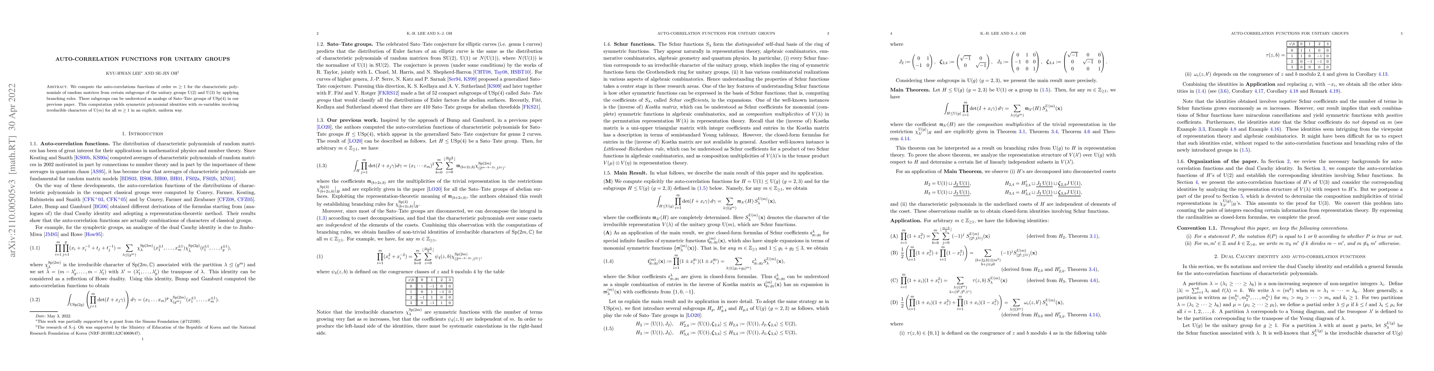 Thumbnail for Auto-correlation functions for unitary groups