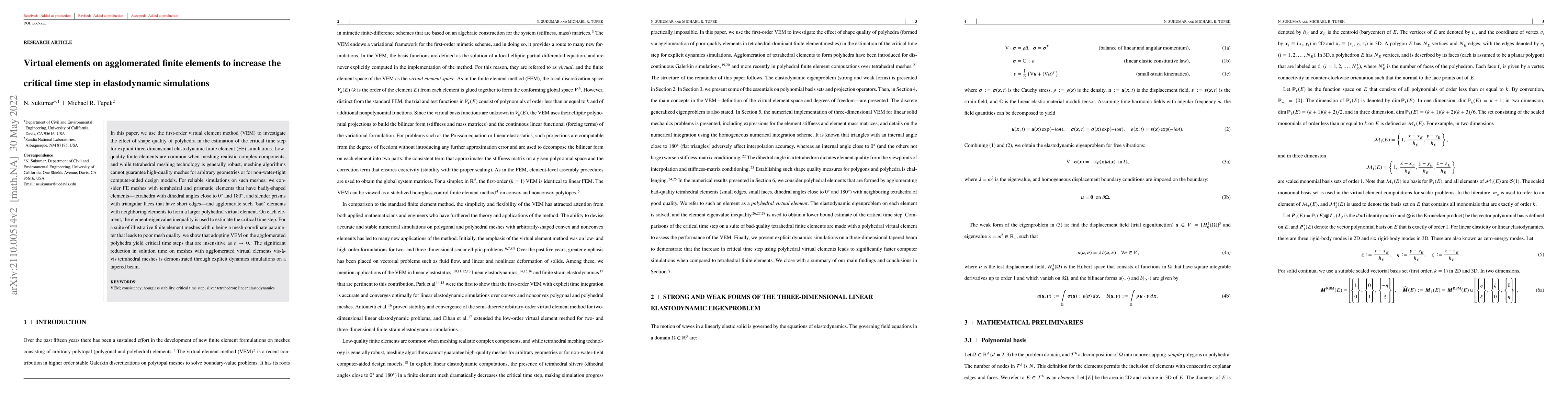 Thumbnail for Virtual elements on agglomerated finite elements to increase the
  critical time step in elastodynamic simulations