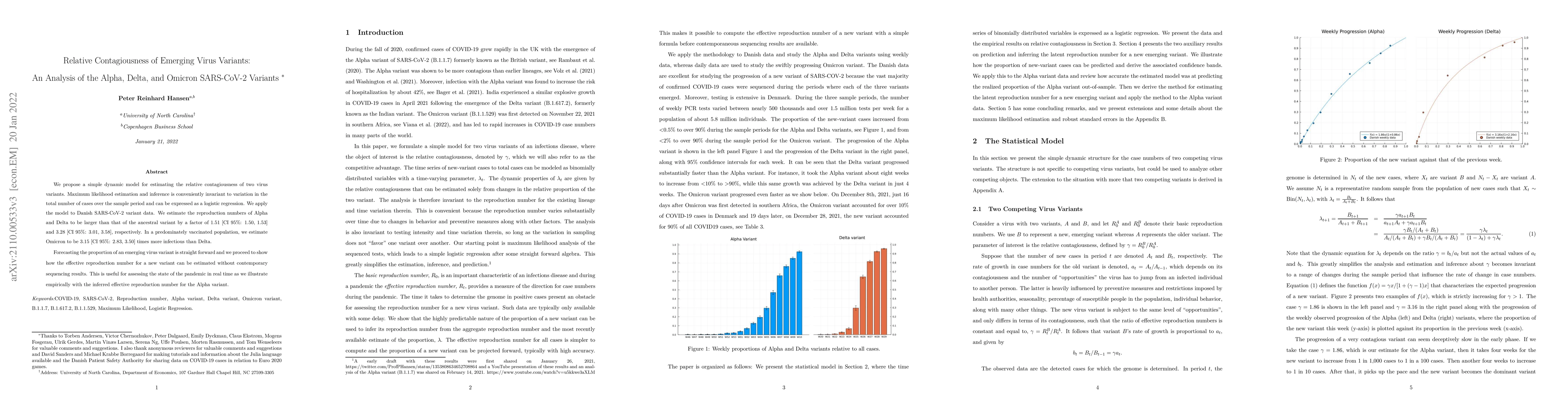 Thumbnail for Relative Contagiousness of Emerging Virus Variants: An Analysis of the
  Alpha, Delta, and Omicron SARS-CoV-2 Variants