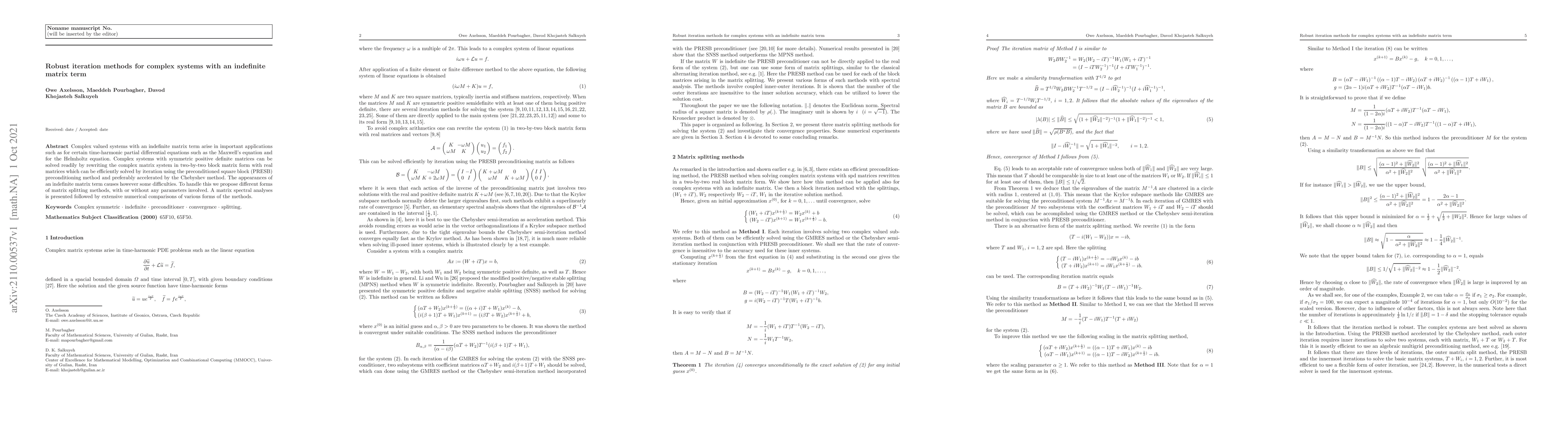 Thumbnail for Robust iteration methods for complex systems with an indefinite matrix
  term