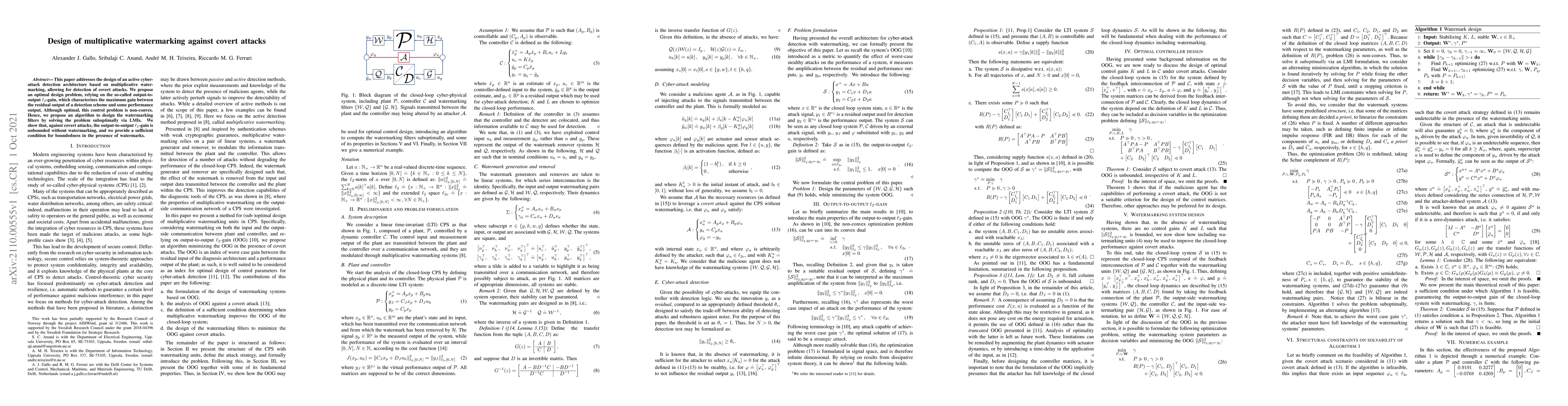 Thumbnail for Design of multiplicative watermarking against covert attacks