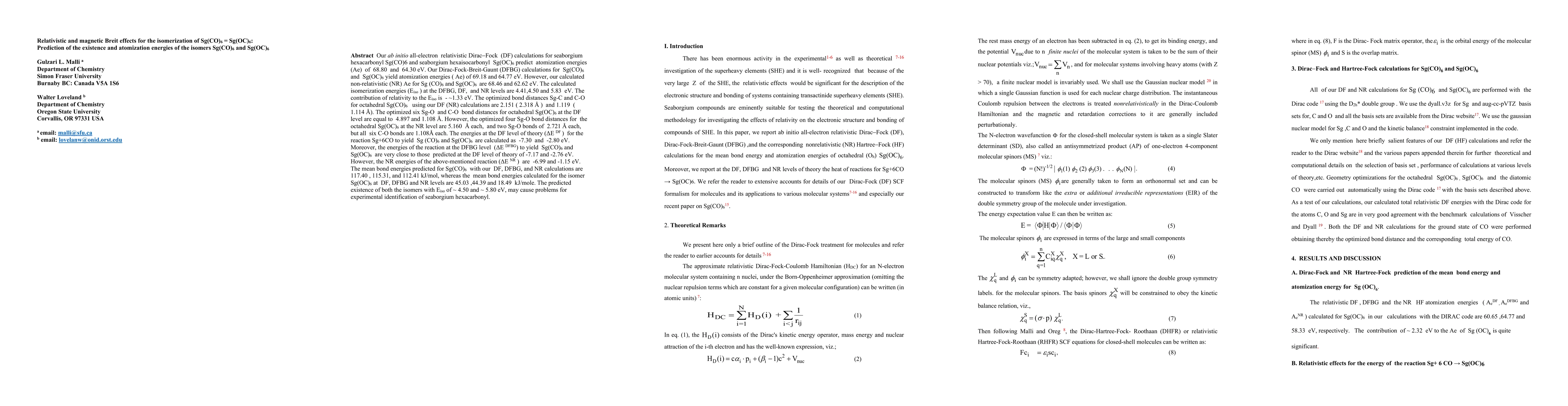 Thumbnail for Relativistic and magnetic Breit effects for the isomerization of Sg(CO)6
  and Sg(OC)6