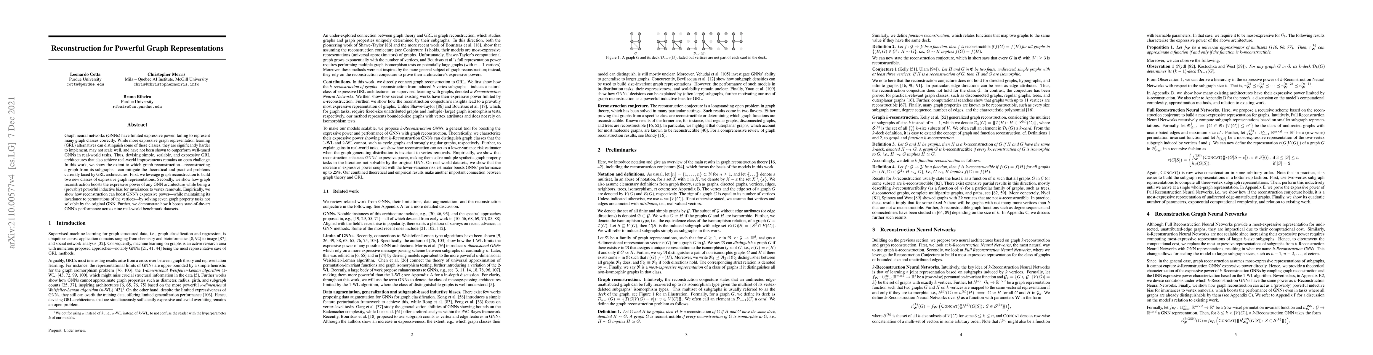 Thumbnail for Reconstruction for Powerful Graph Representations