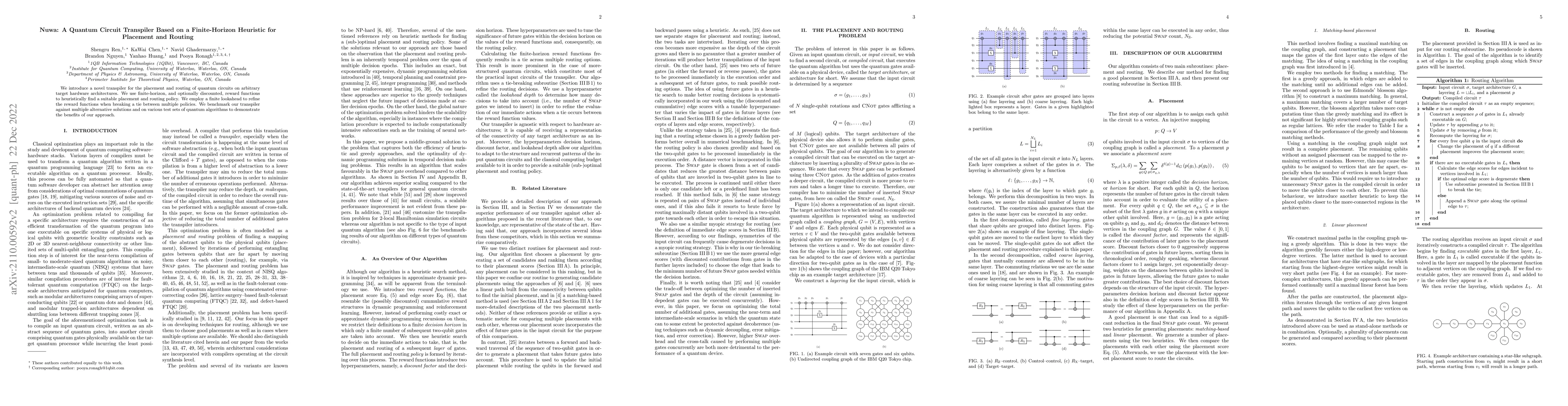 Thumbnail for Nuwa: A Quantum Circuit Transpiler Based on a Finite-Horizon Heuristic
  for Placement and Routing