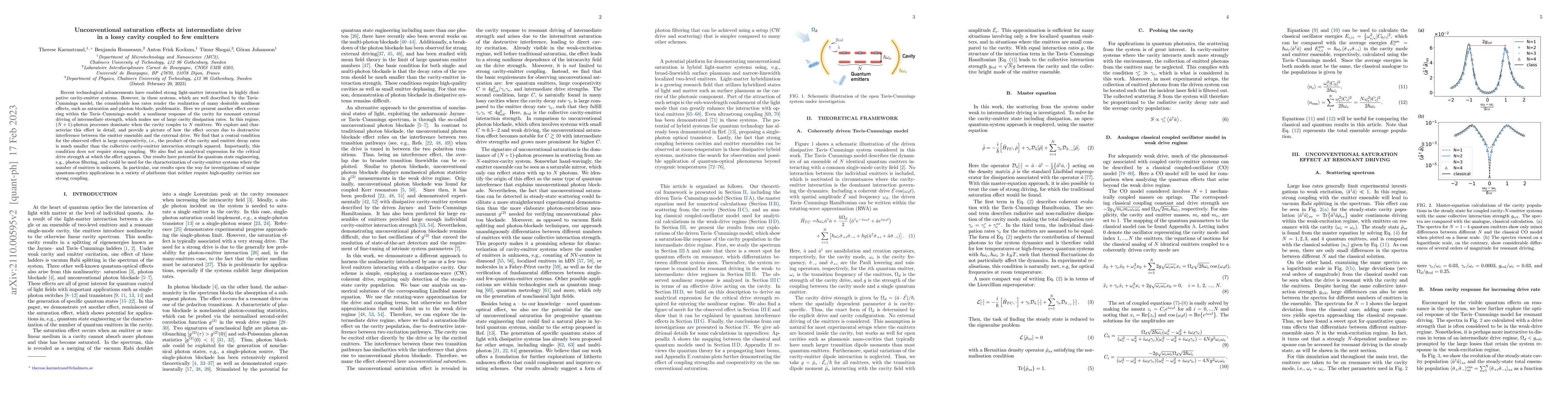 Thumbnail for Unconventional saturation effects at intermediate drive in a lossy
  cavity coupled to few emitters