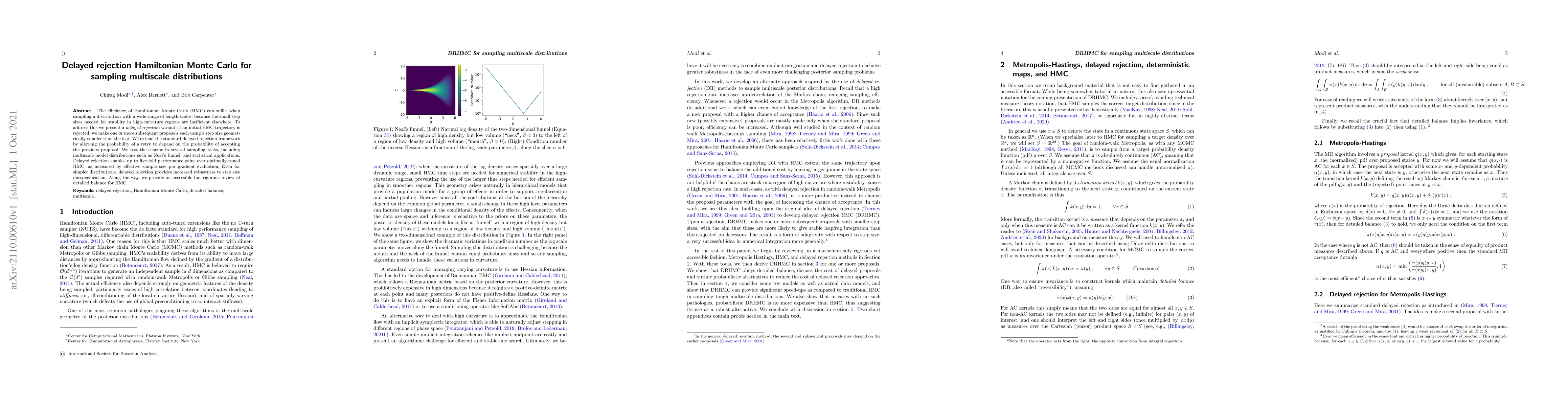 Thumbnail for Delayed rejection Hamiltonian Monte Carlo for sampling multiscale
  distributions