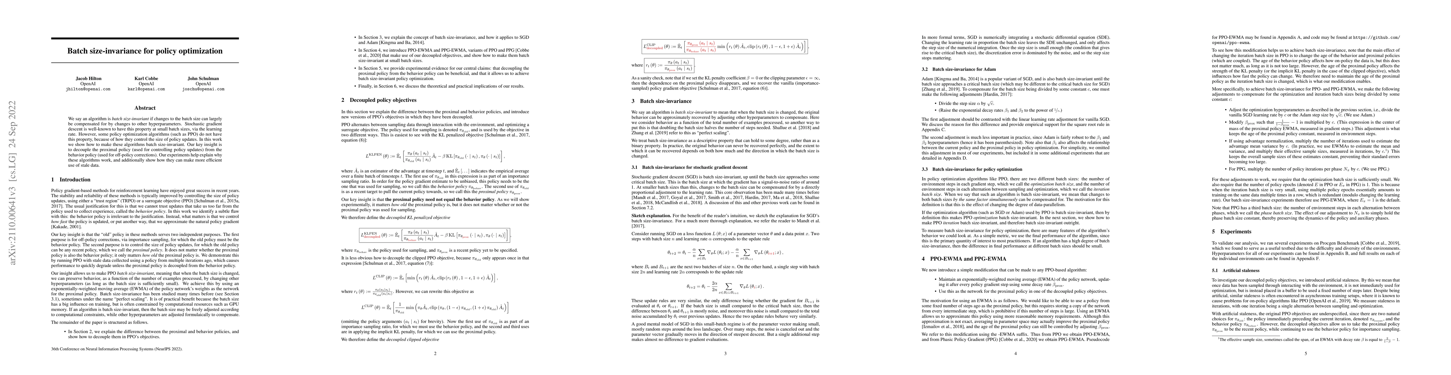 Thumbnail for Batch size-invariance for policy optimization