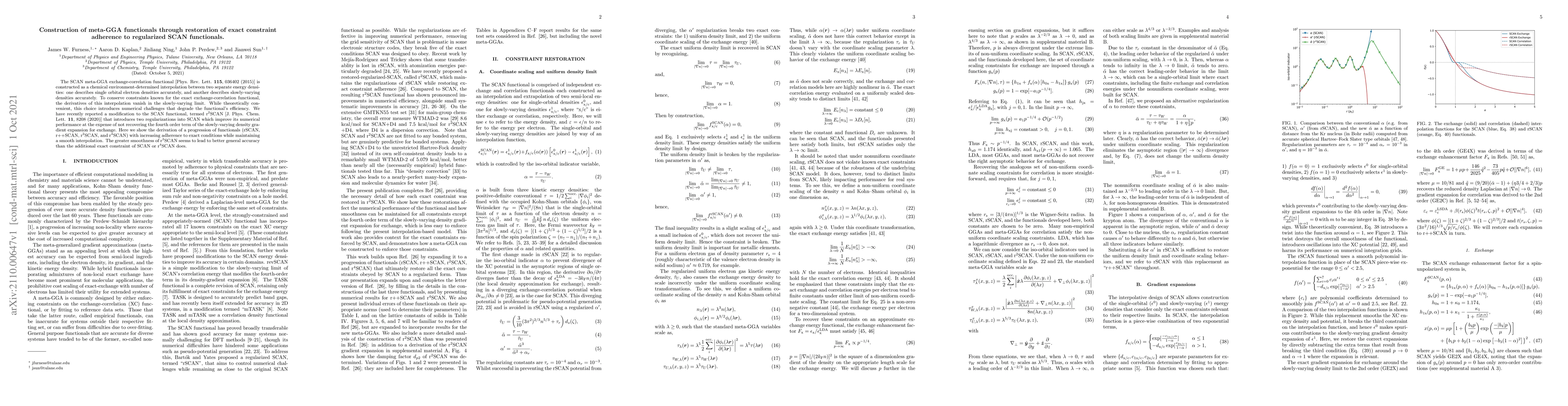 Thumbnail for Construction of meta-GGA functionals through restoration of exact
  constraint adherence to regularized SCAN functionals