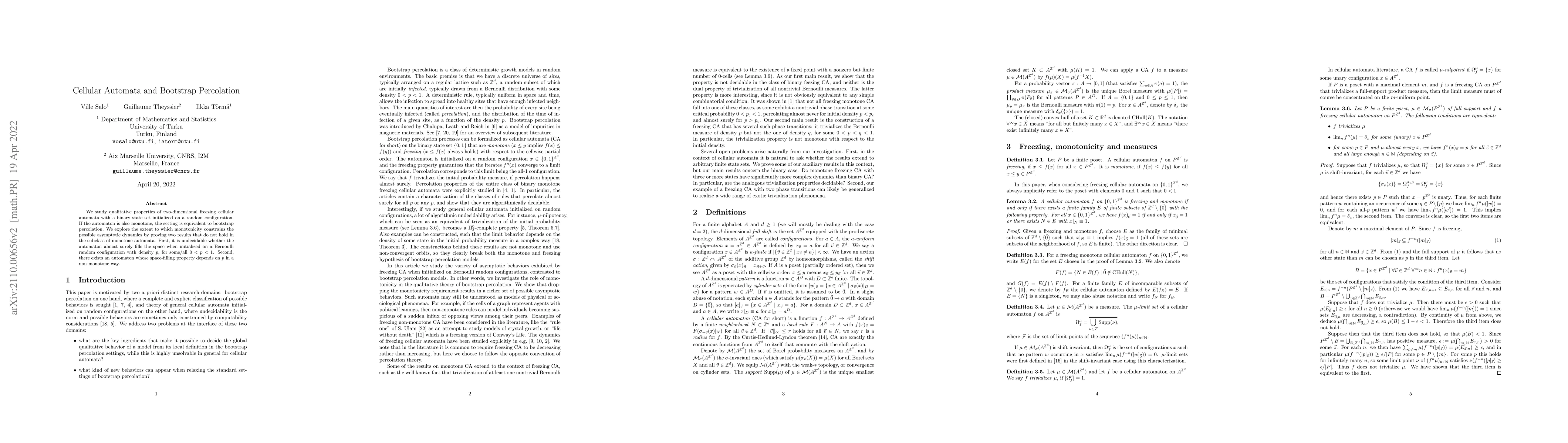 Thumbnail for Cellular Automata and Bootstrap Percolation