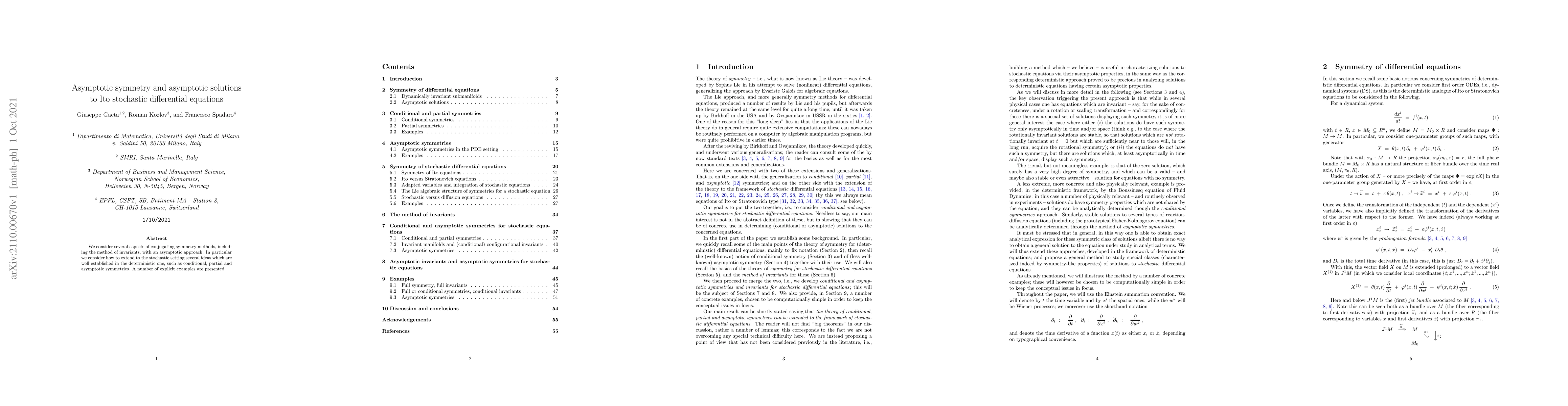 Thumbnail for Asymptotic symmetry and asymptotic solutions to Ito stochastic
  differential equations