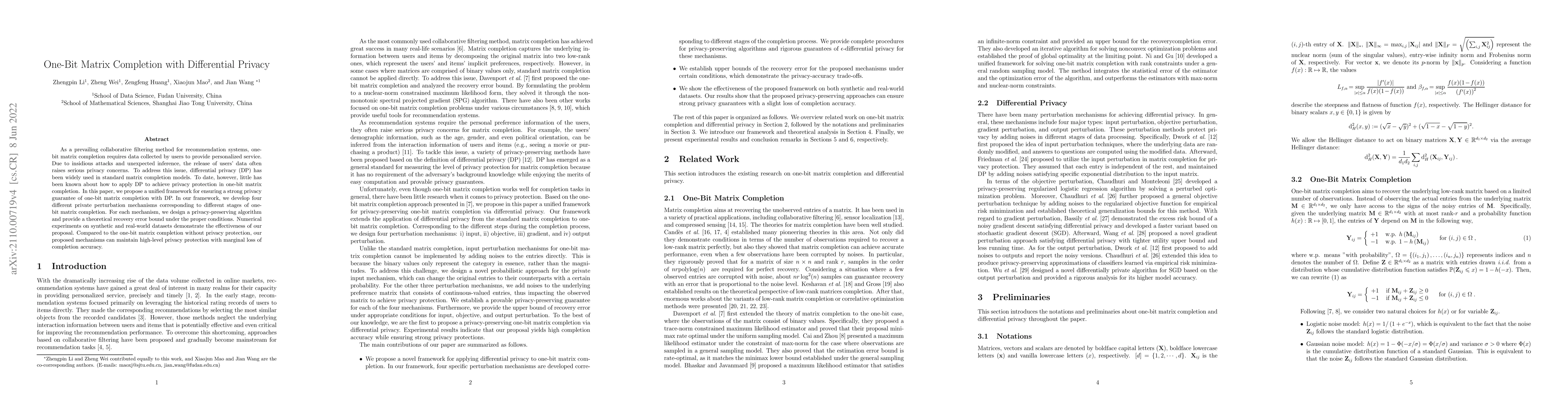 Thumbnail for One-Bit Matrix Completion with Differential Privacy