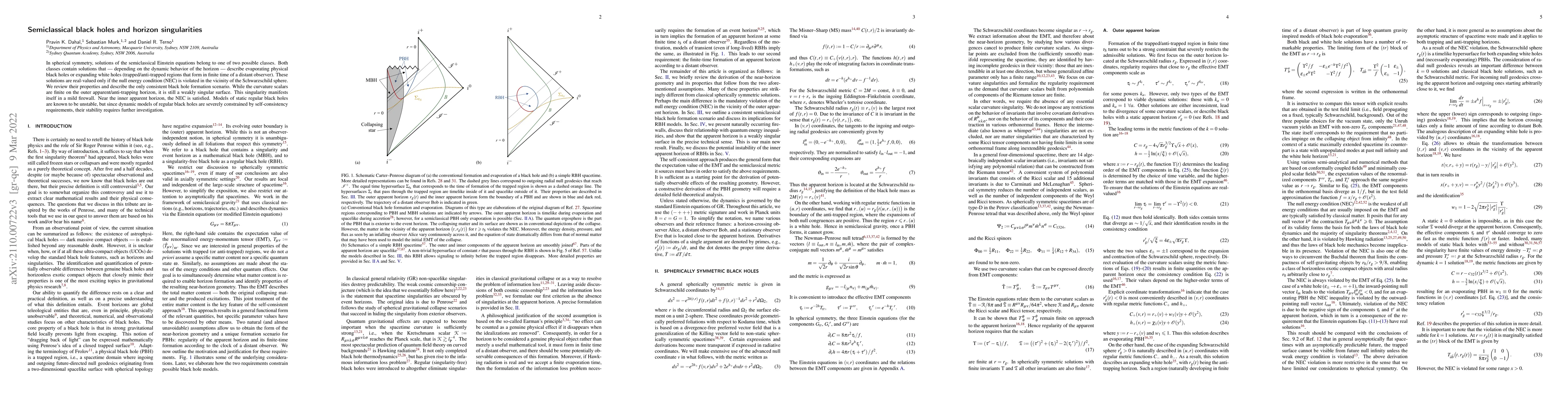 Thumbnail for Semiclassical black holes and horizon singularities