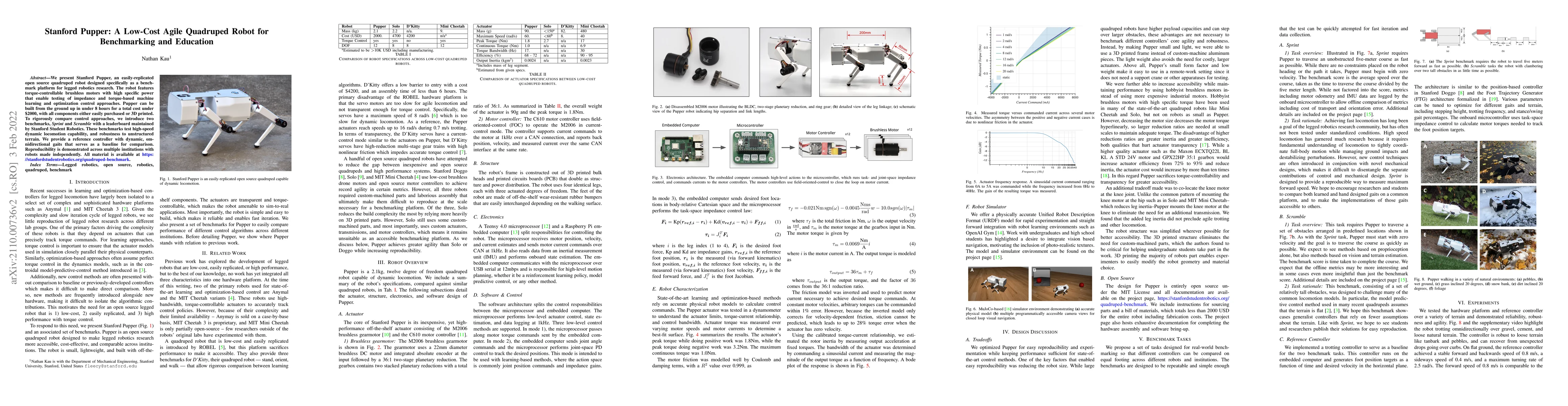Thumbnail for Stanford Pupper: A Low-Cost Agile Quadruped Robot for Benchmarking and
  Education