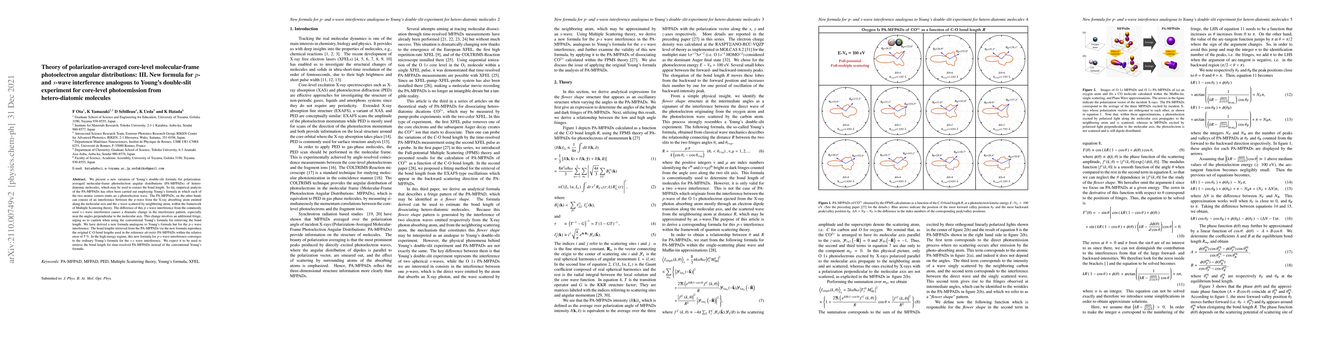 Thumbnail for Theory of polarization-averaged core-level molecular-frame photoelectron
  angular distributions: III. New formula for p- and s-wave interference
  analogous to Young's double-slit for core-level photoemission from
  hetero-diatomic molecules